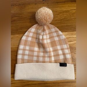 ✨Coach Tan & Cream Plaid Beanie with Pom EUC
